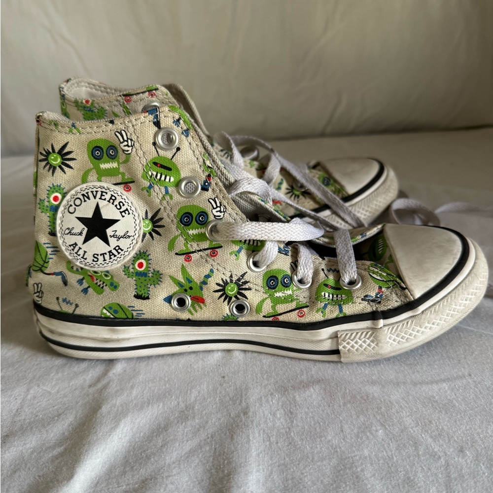Converse Kids High-Top Sneakers - White with Green Accents